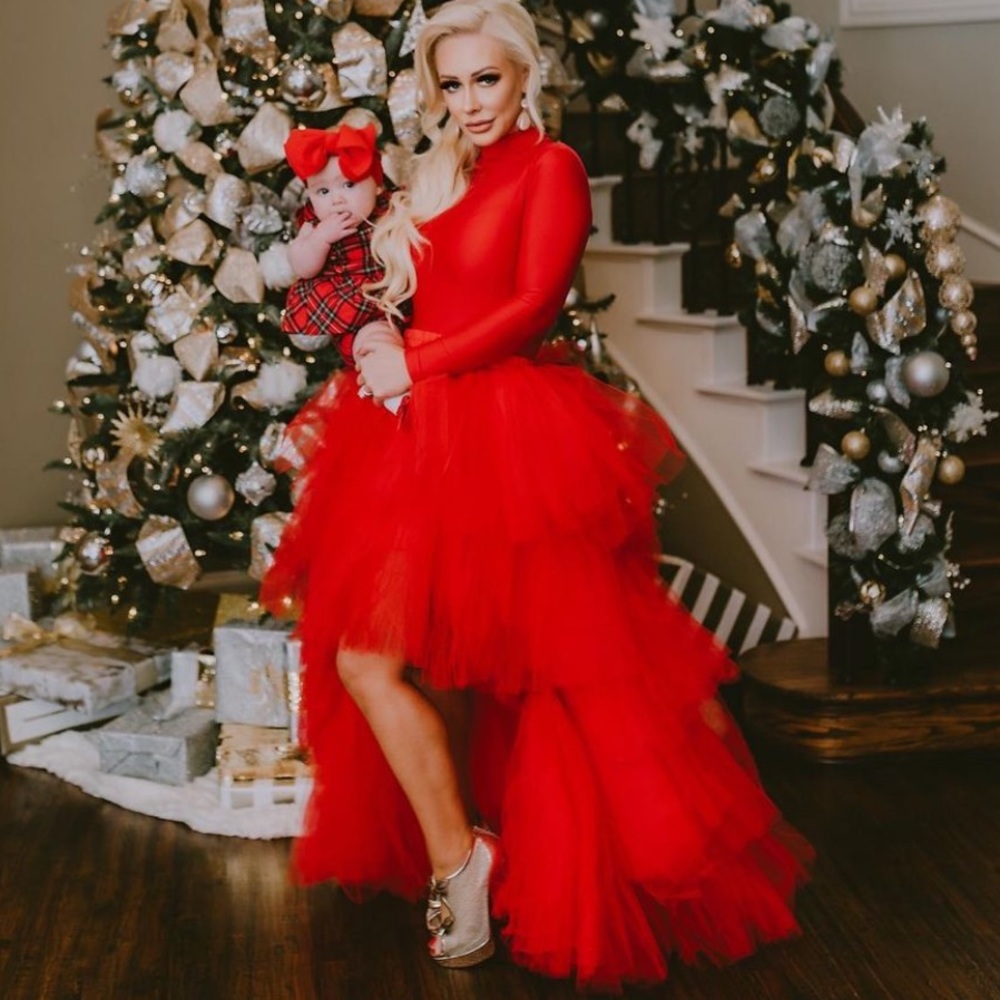 Custom red high low tulle dress